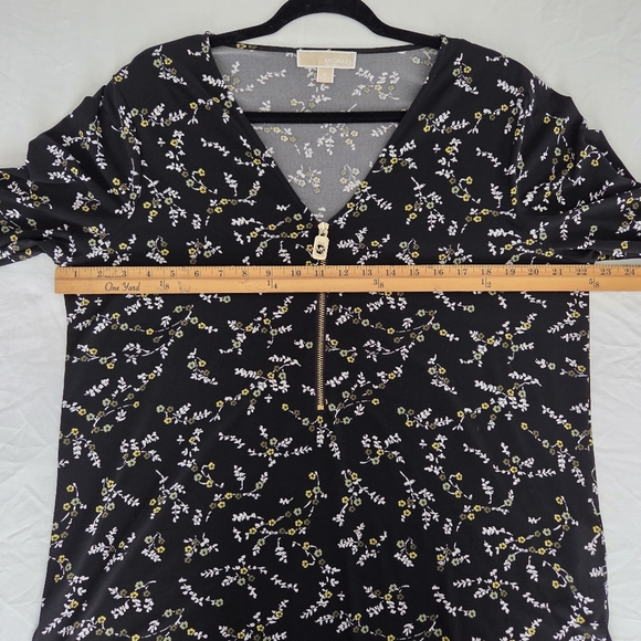 Michael Kors Liquid Knit Floral Roll Tab Sleeve Zipper Detail Floral Top Xl - Picture 10 of 10